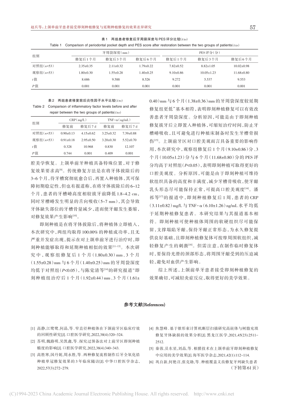 上颌单前牙患者接受即刻种植...延期种植修复的效果差异研究_赵兵.pdf_第3页