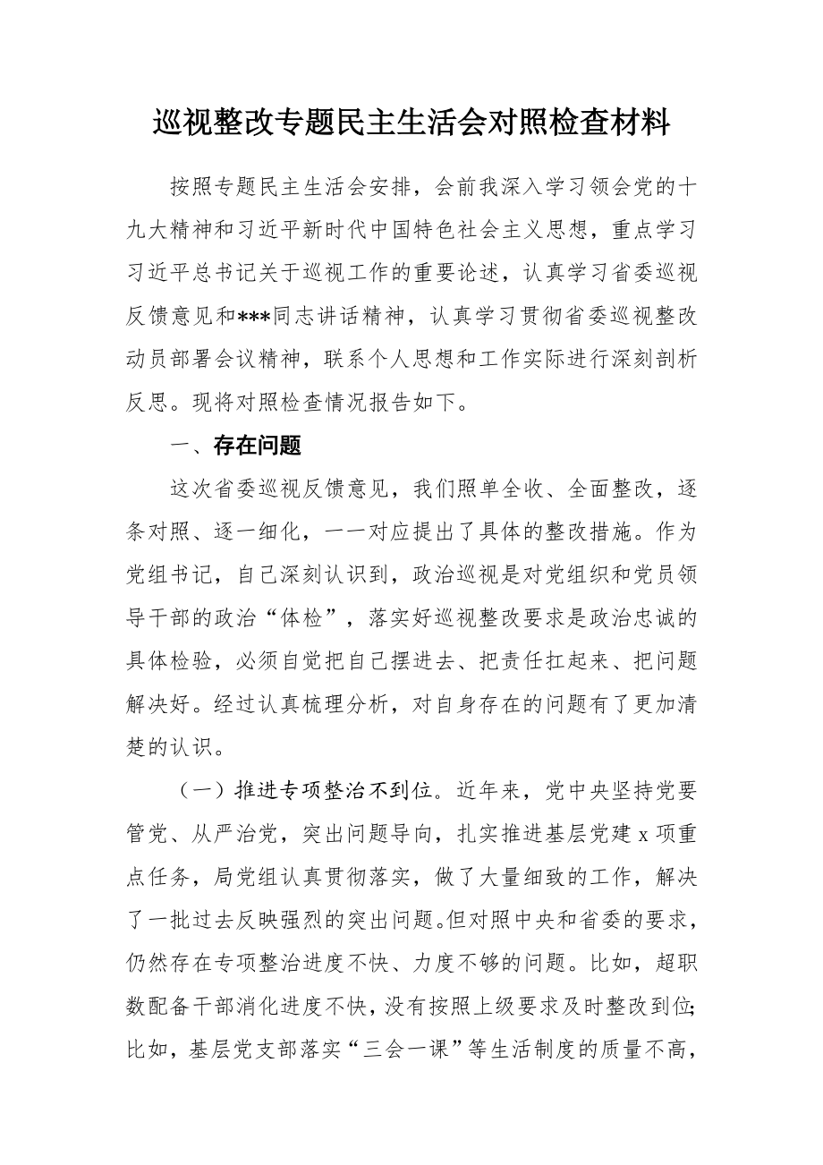 451、巡视整改专题民主生活会对照检查材料.docx_第1页