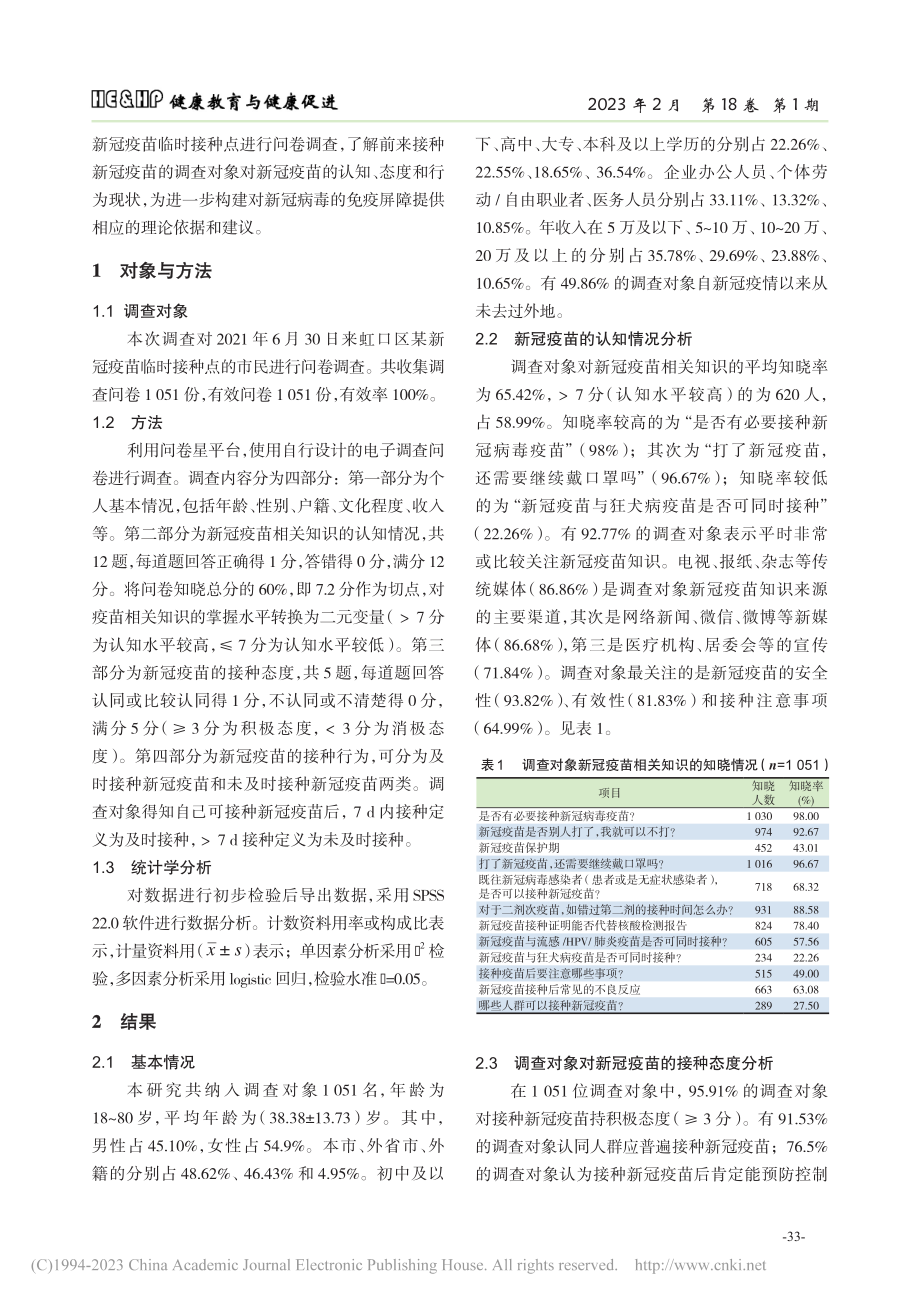 上海市虹口区接种点居民新冠疫苗的知信行状况_吴志芳.pdf_第2页