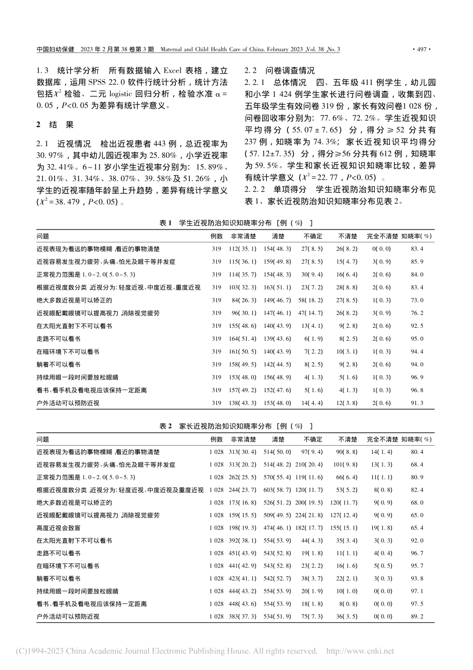 上海市金山区儿童近视状况及儿童和家长近视知晓率调查_高其乐.pdf_第2页