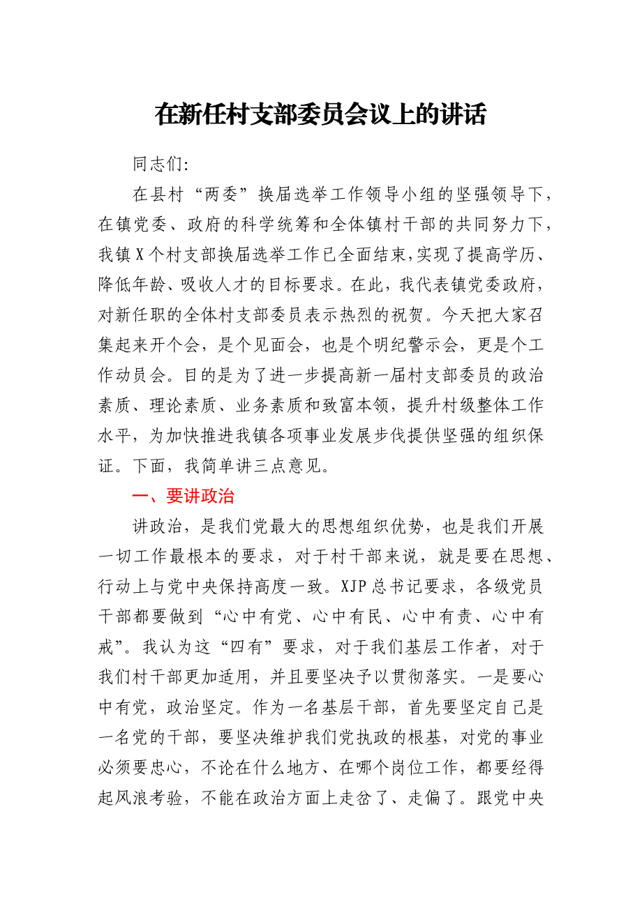 在新任村支部委员会议上的讲话.docx_第1页