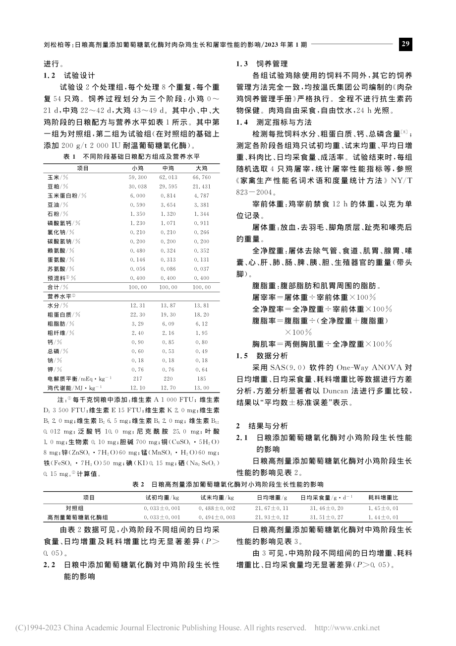 日粮高剂量添加葡萄糖氧化酶...肉杂鸡生长和屠宰性能的影响_刘松柏.pdf_第2页