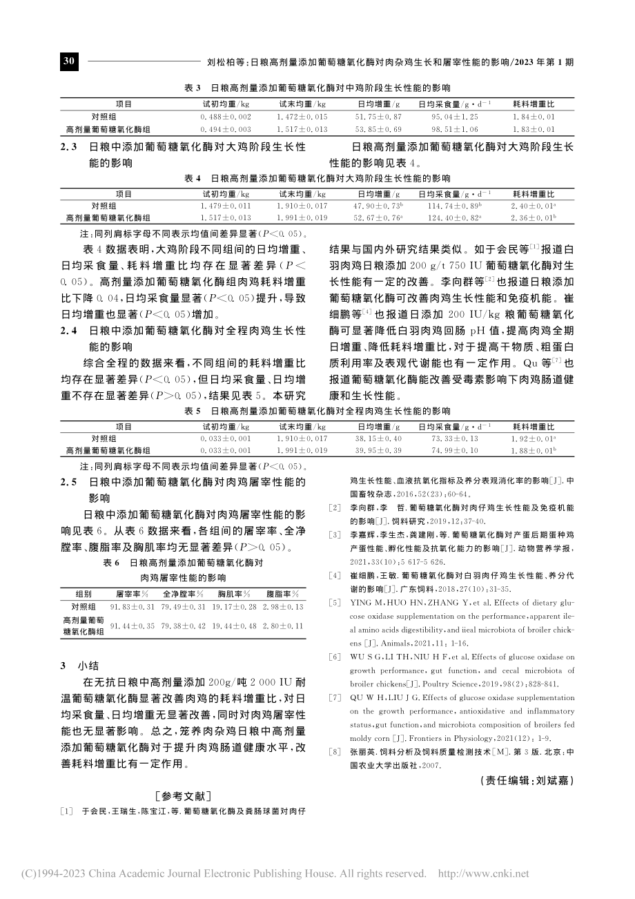 日粮高剂量添加葡萄糖氧化酶...肉杂鸡生长和屠宰性能的影响_刘松柏.pdf_第3页