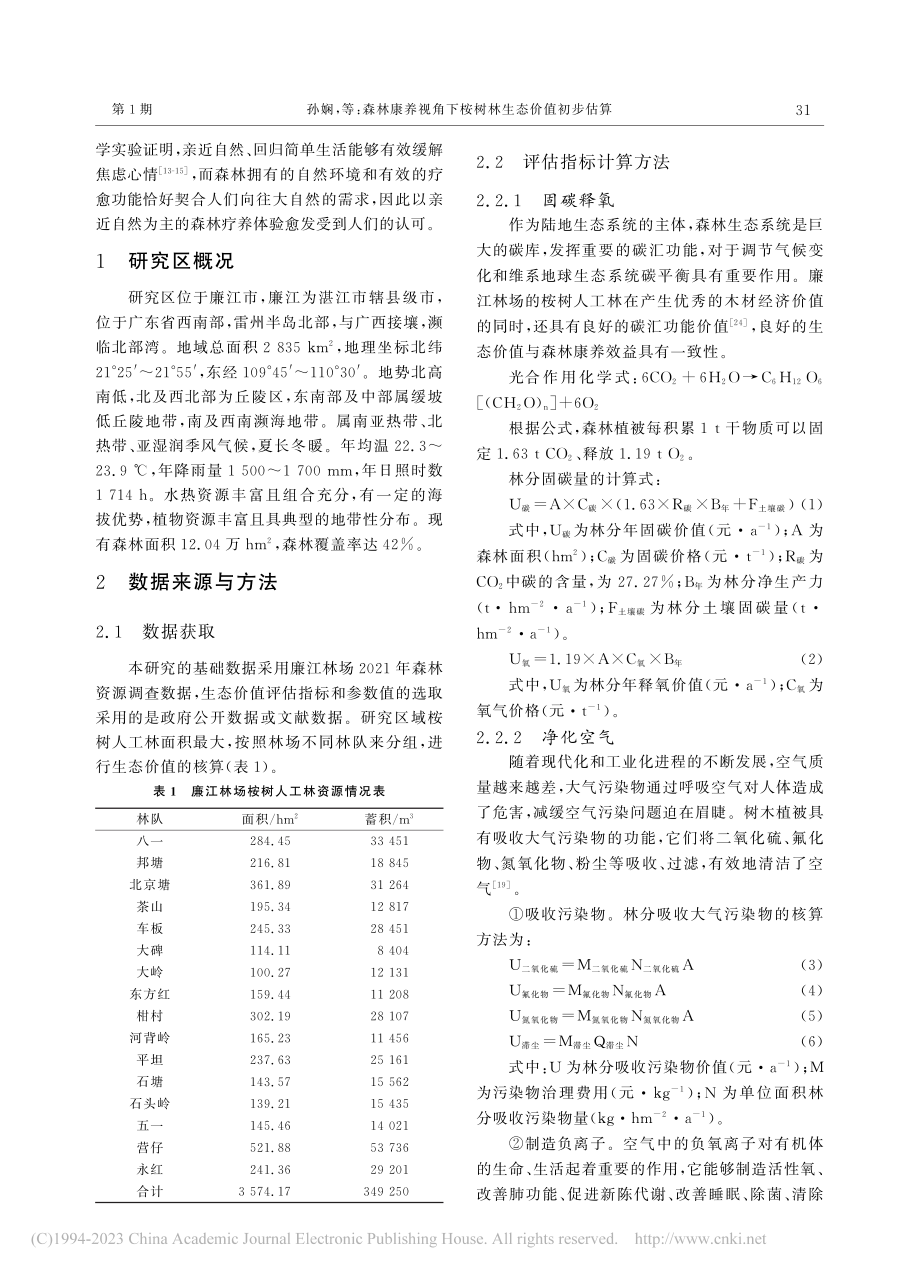 森林康养视角下桉树林生态价值初步估算_孙娴.pdf_第2页