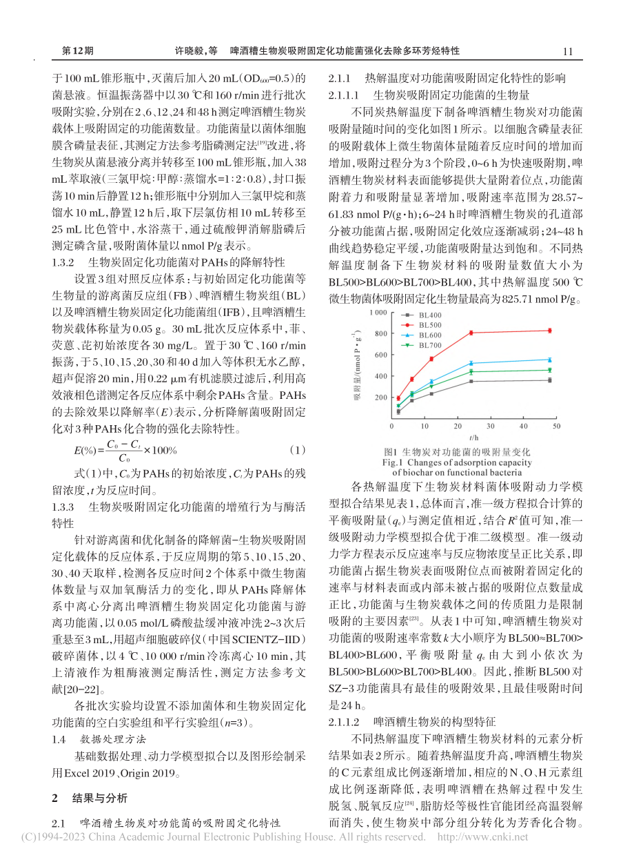 啤酒糟生物炭吸附固定化功能菌强化去除多环芳烃特性_许晓毅.pdf_第3页