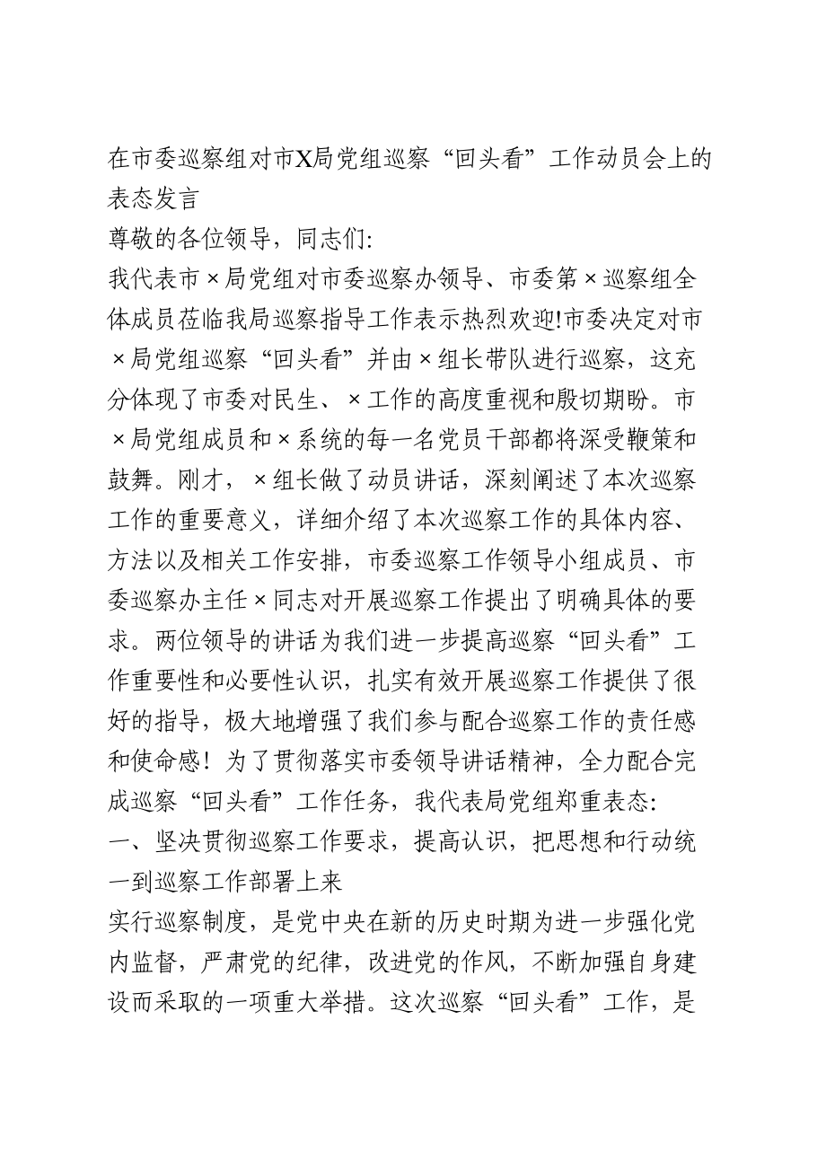 巡察“回头看”工作动员会上的表态发言.doc_第1页