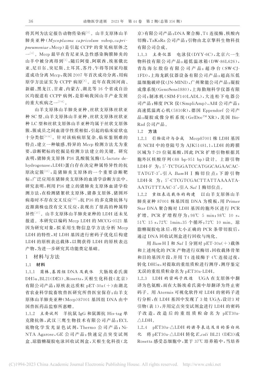 山羊支原体山羊肺炎亚种MC...及其编码氨基酸的生物学分析_刘威.pdf_第2页