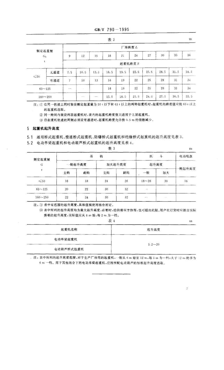 GB／T 790-1995 电动桥式起重机跨度和起升高度系列.pdf_第3页