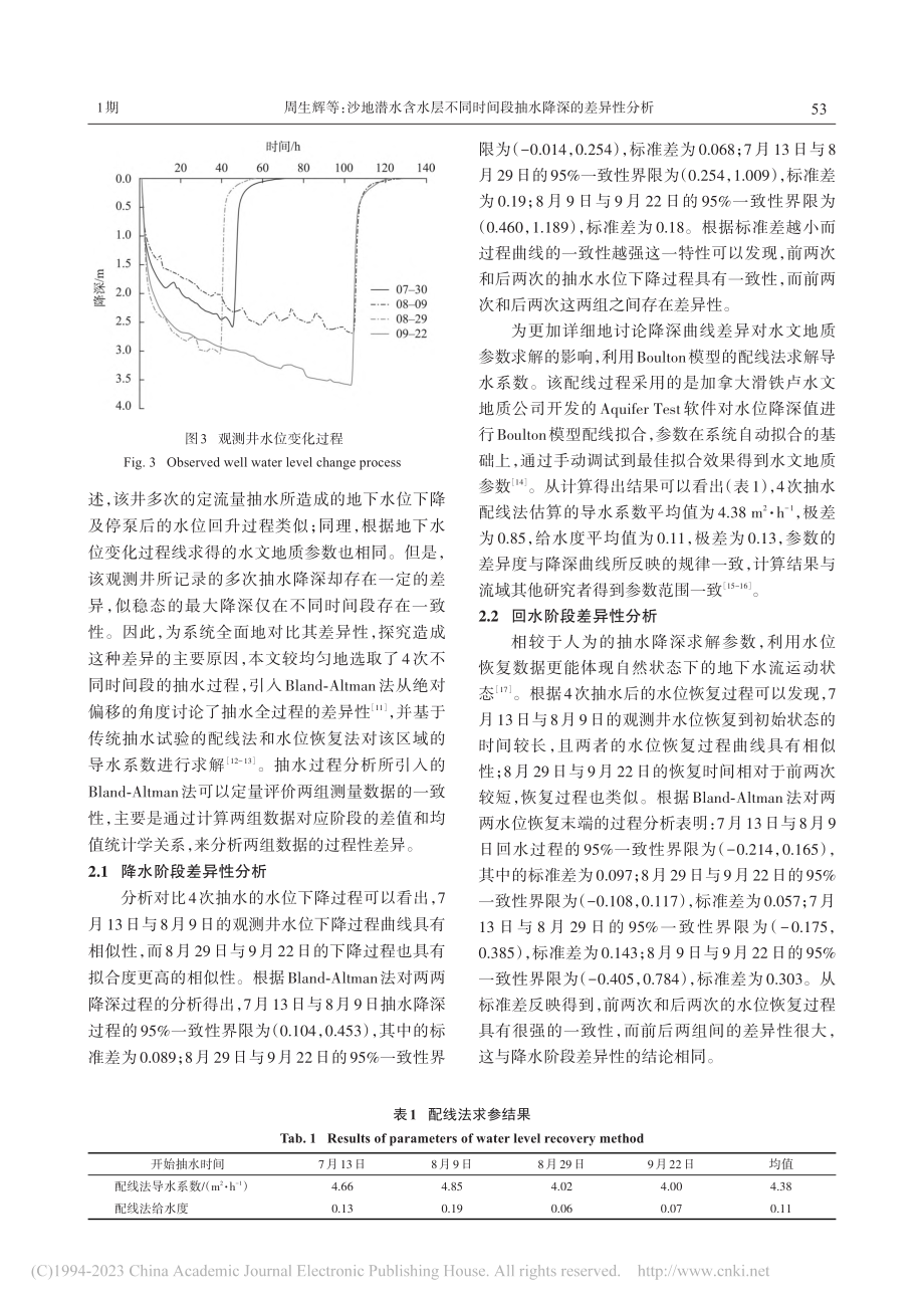 沙地潜水含水层不同时间段抽水降深的差异性分析_周生辉.pdf_第3页