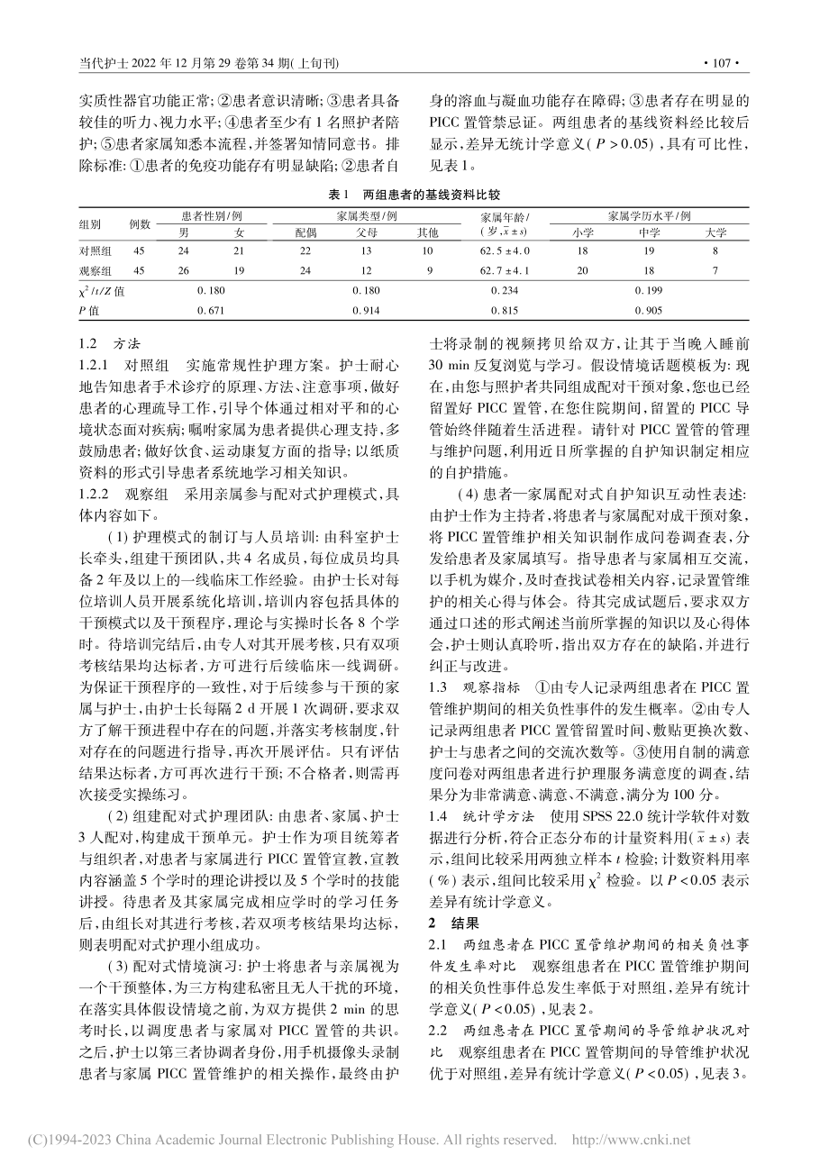 亲属参与配对式护理模式在I...行PICC置管患者中的应用_李洁.pdf_第2页