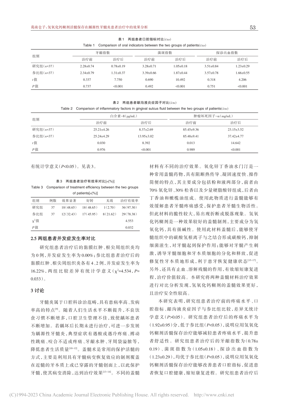 氢氧化钙糊剂活髓保存在龋源...牙髓炎患者治疗中的效果分析_葛南仓子.pdf_第3页