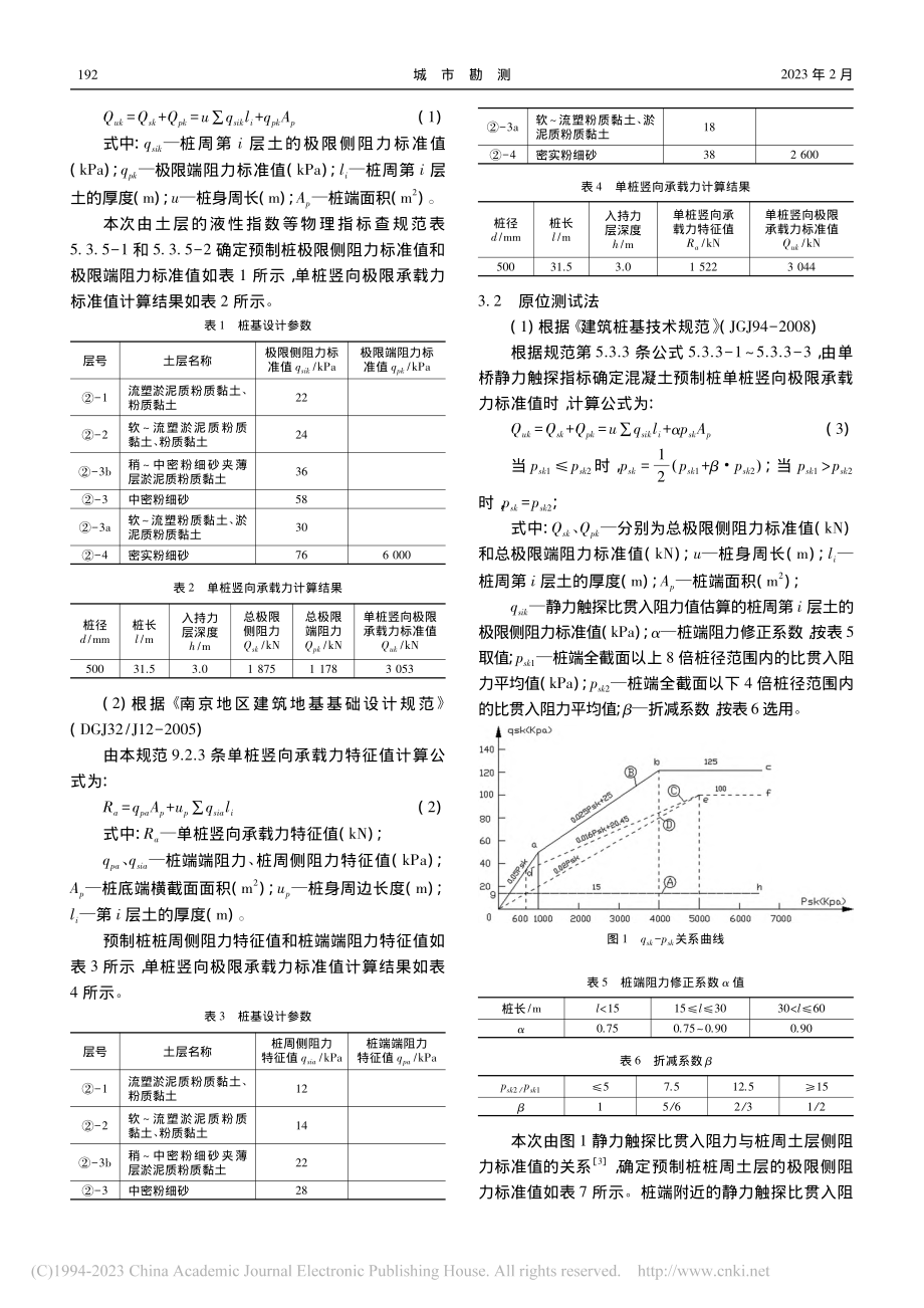 漫滩区预制桩单桩竖向承载力计算方法研究_丁国辉.pdf_第2页