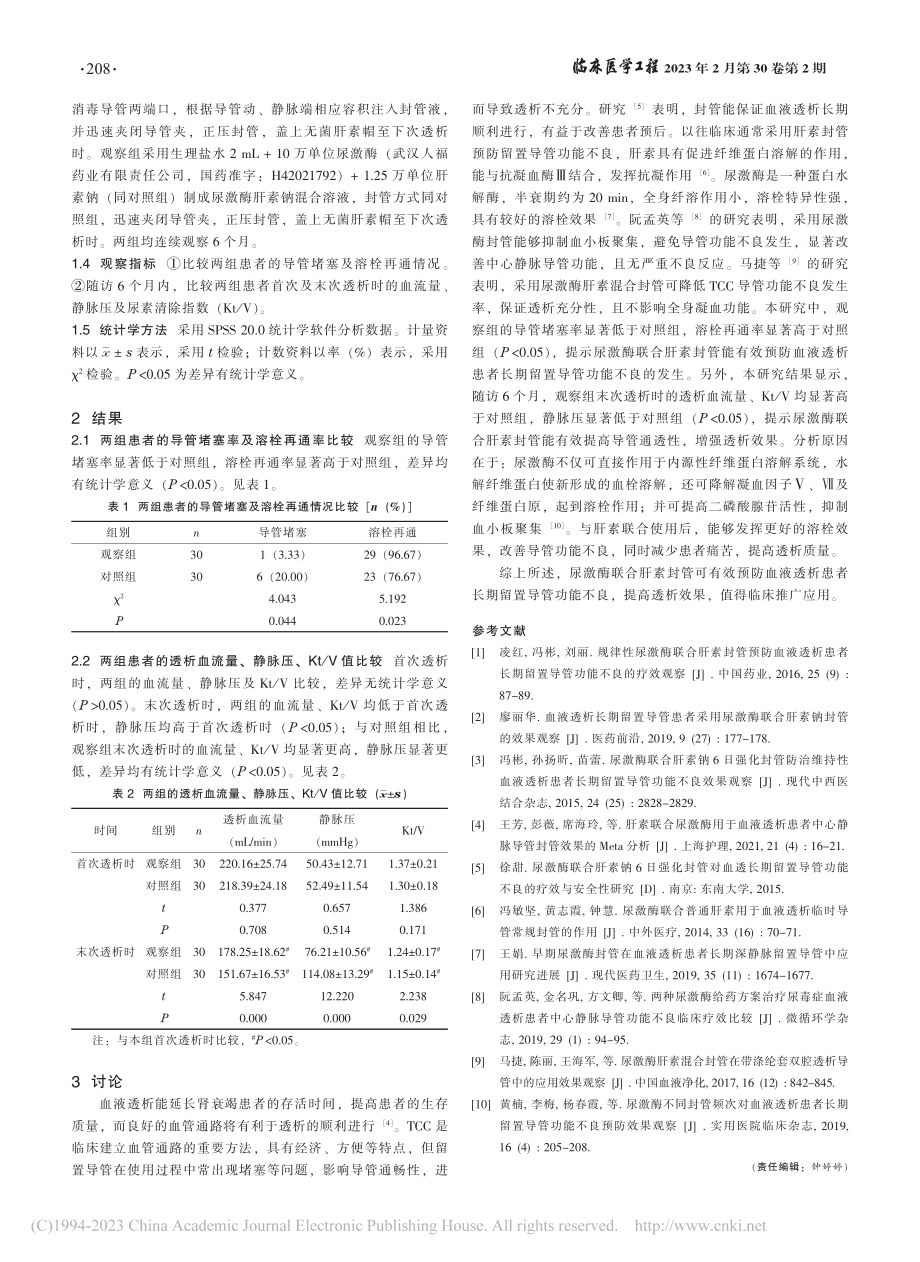 尿激酶联合肝素封管预防血透...留置导管功能不良的效果分析_罗国平.pdf_第2页