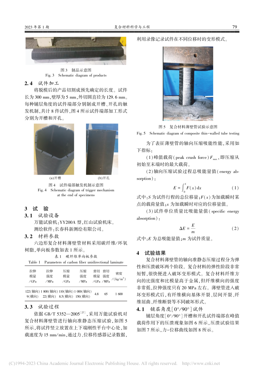铺层角度和触发机制对碳纤维...管准静态轴向压缩性能的影响_陈东方.pdf_第3页