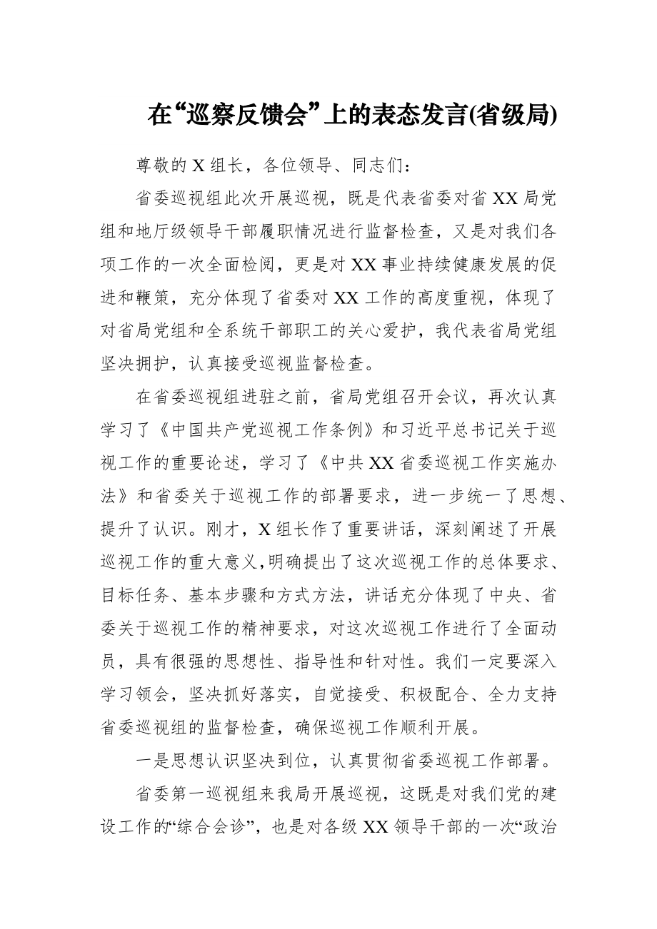 在“巡察反馈会”上的表态发言.docx_第1页