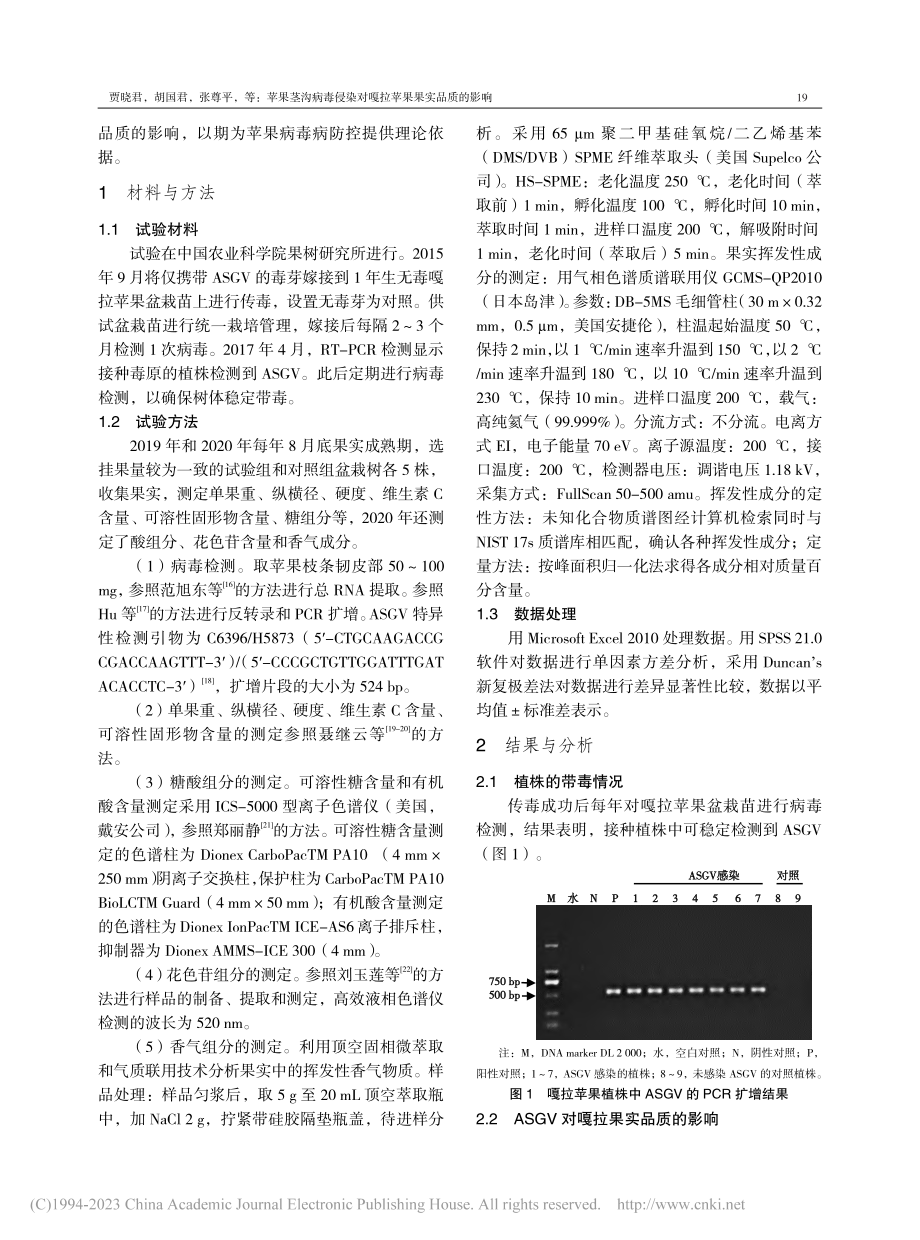 苹果茎沟病毒侵染对嘎拉苹果果实品质的影响_贾晓君.pdf_第2页