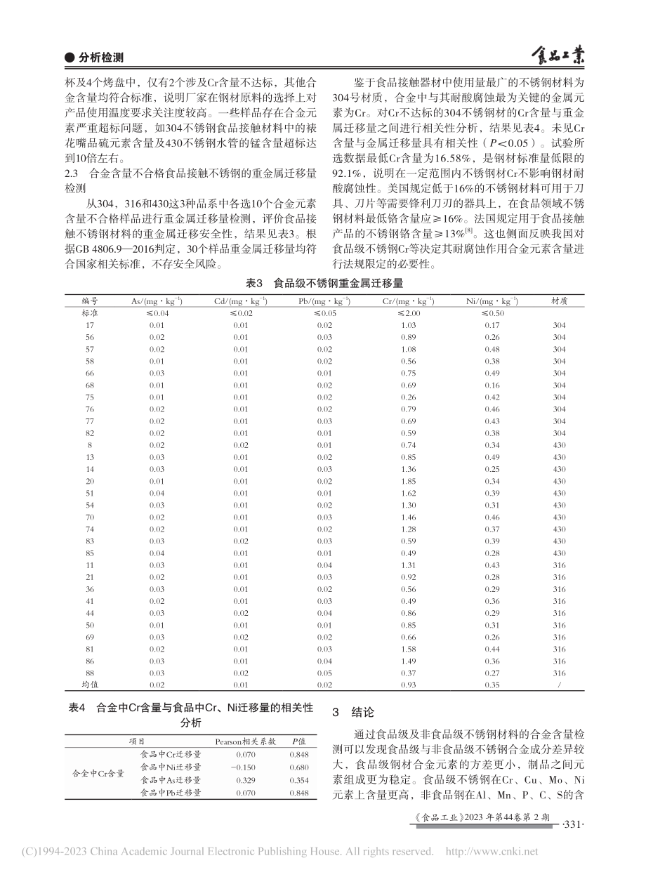 食品级不锈钢的合金元素含量、迁移量测定_白晨.pdf_第3页