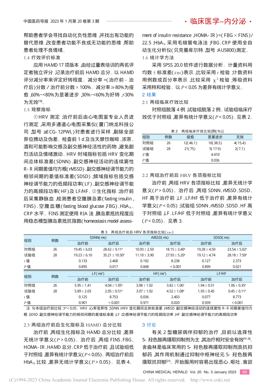 认知行为治疗辅助舍曲林对2型糖尿病伴抑郁患者的影响_张洪艳.pdf_第3页