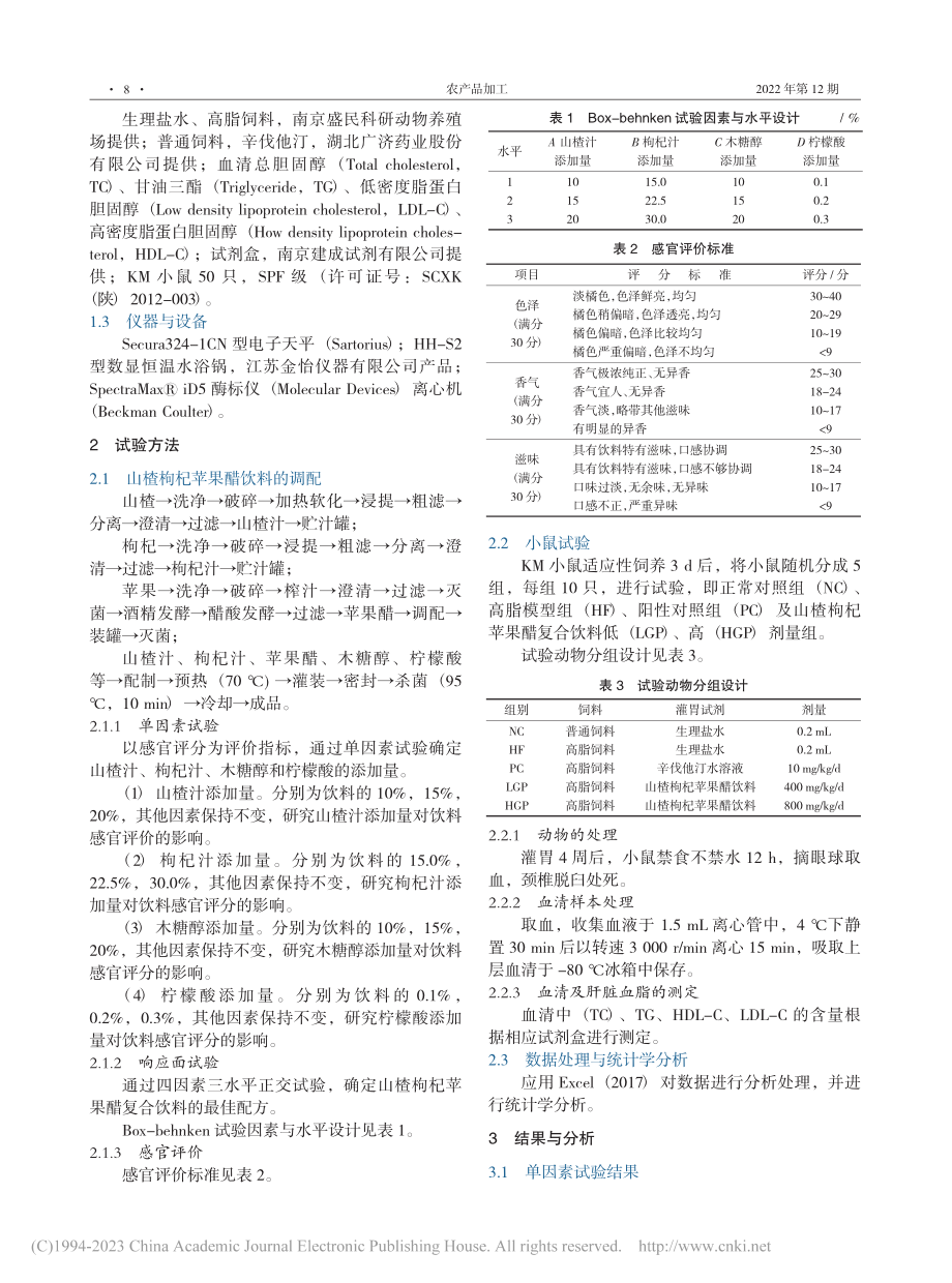 山楂枸杞苹果醋复合饮料研制及其降血脂功效评价_王培.pdf_第2页