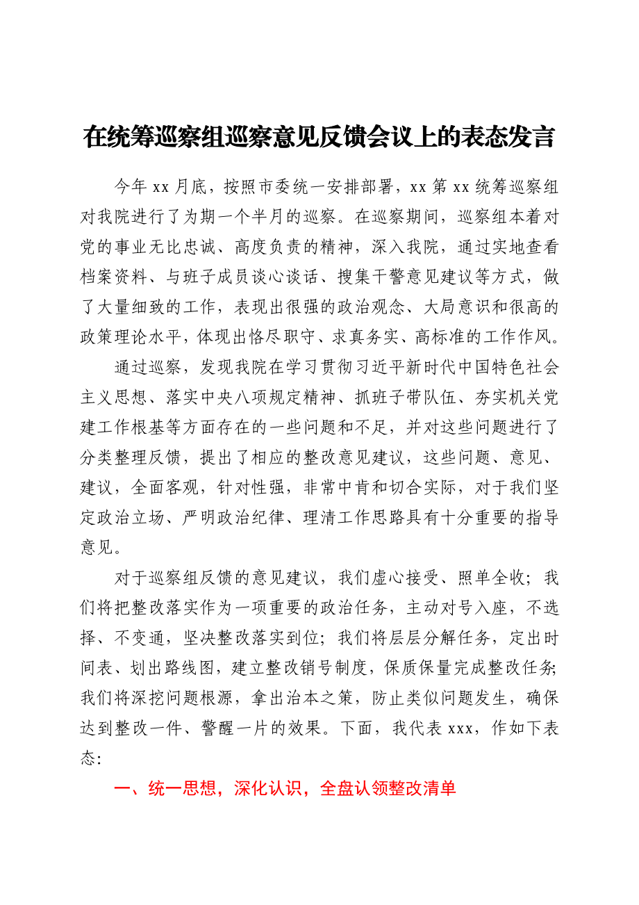 巡视意见反馈表态发言.doc_第1页