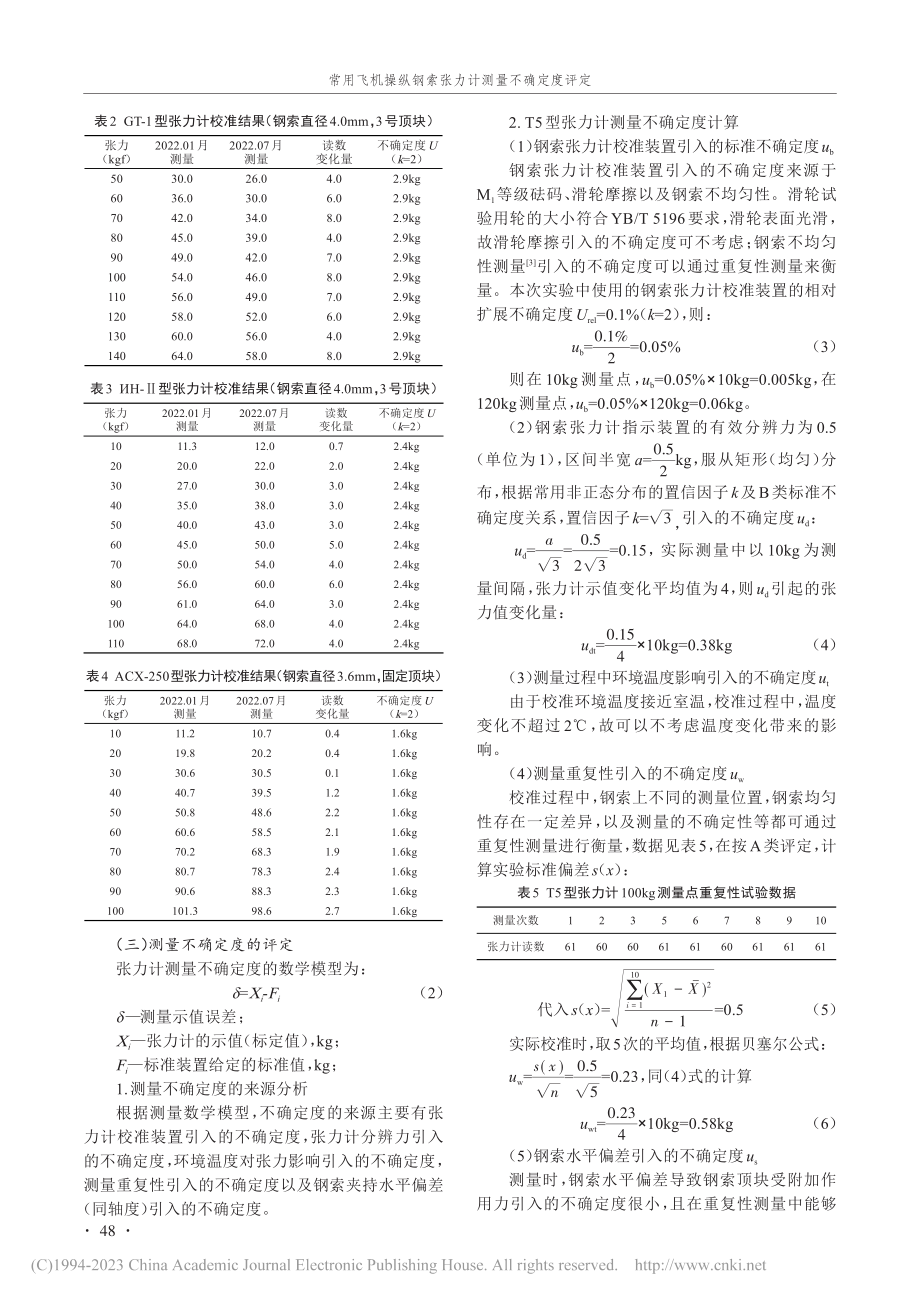 常用飞机操纵钢索张力计测量不确定度评定_徐晓东.pdf_第3页