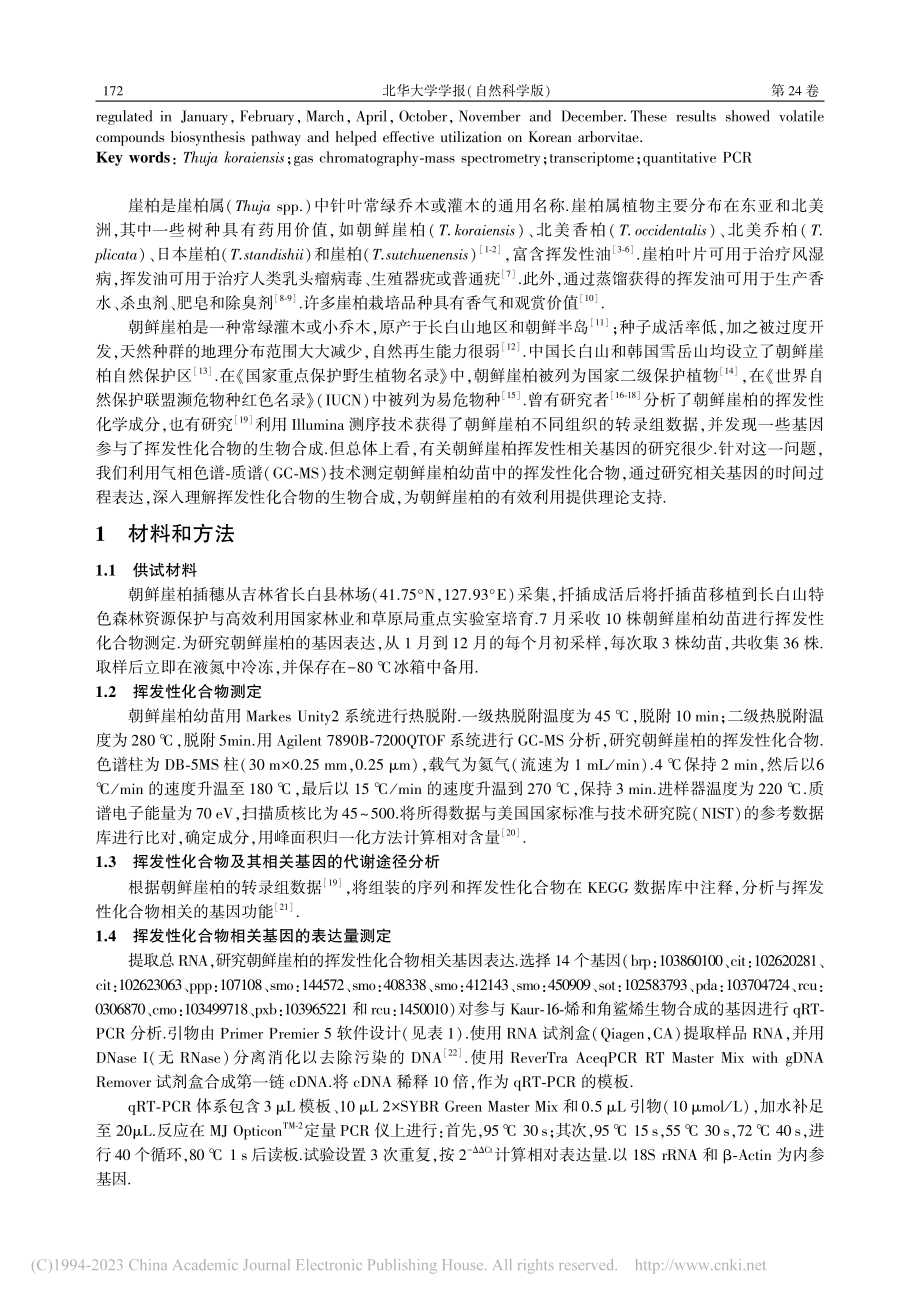 朝鲜崖柏挥发性化合物及其相关基因表达_周立平.pdf_第2页