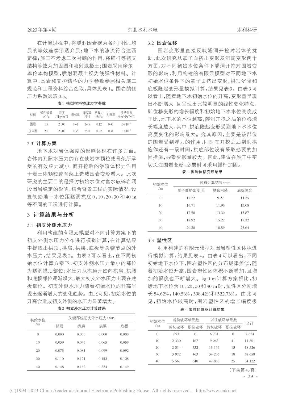 初始水位对富水破碎岩洞段围岩稳定的影响研究_卜祥洲.pdf_第2页