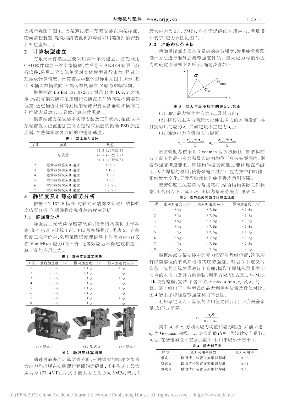 城铁车辆转向架端部支架结构强度及随机振动疲劳分析_郑长国.pdf_第2页