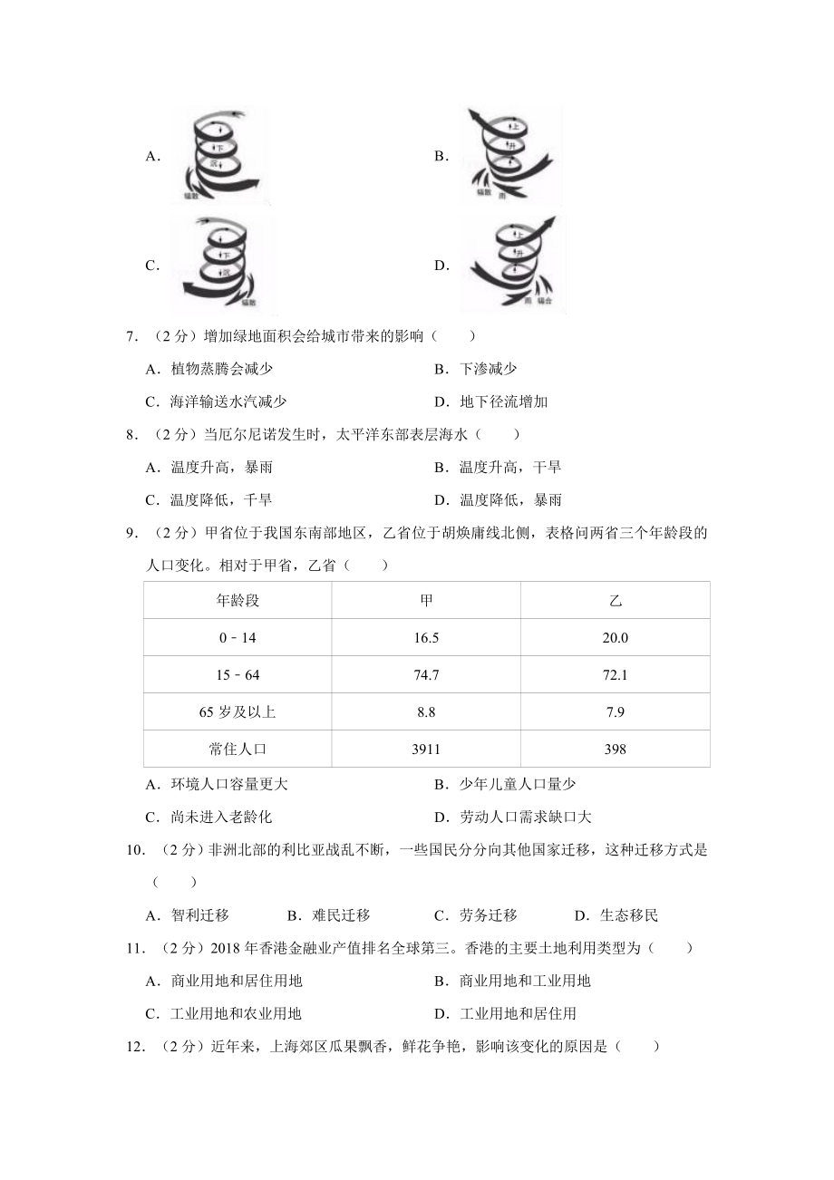 2019年上海市高中毕业统一学业考试地理试卷（解析版）.doc_第2页