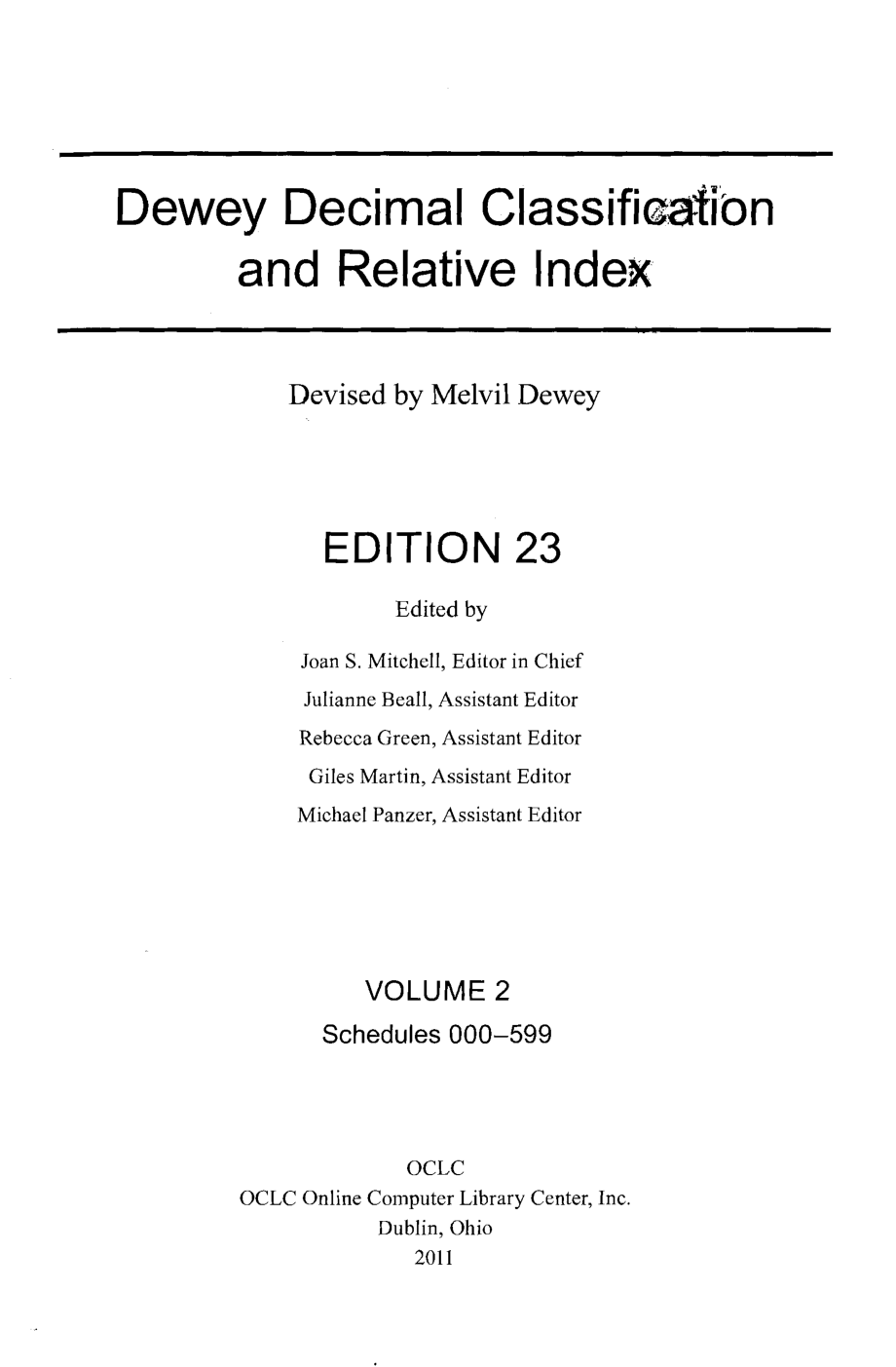 Dewey Decimal Classification and Relative Index [23rd Edition] (Volume 2).pdf_第1页