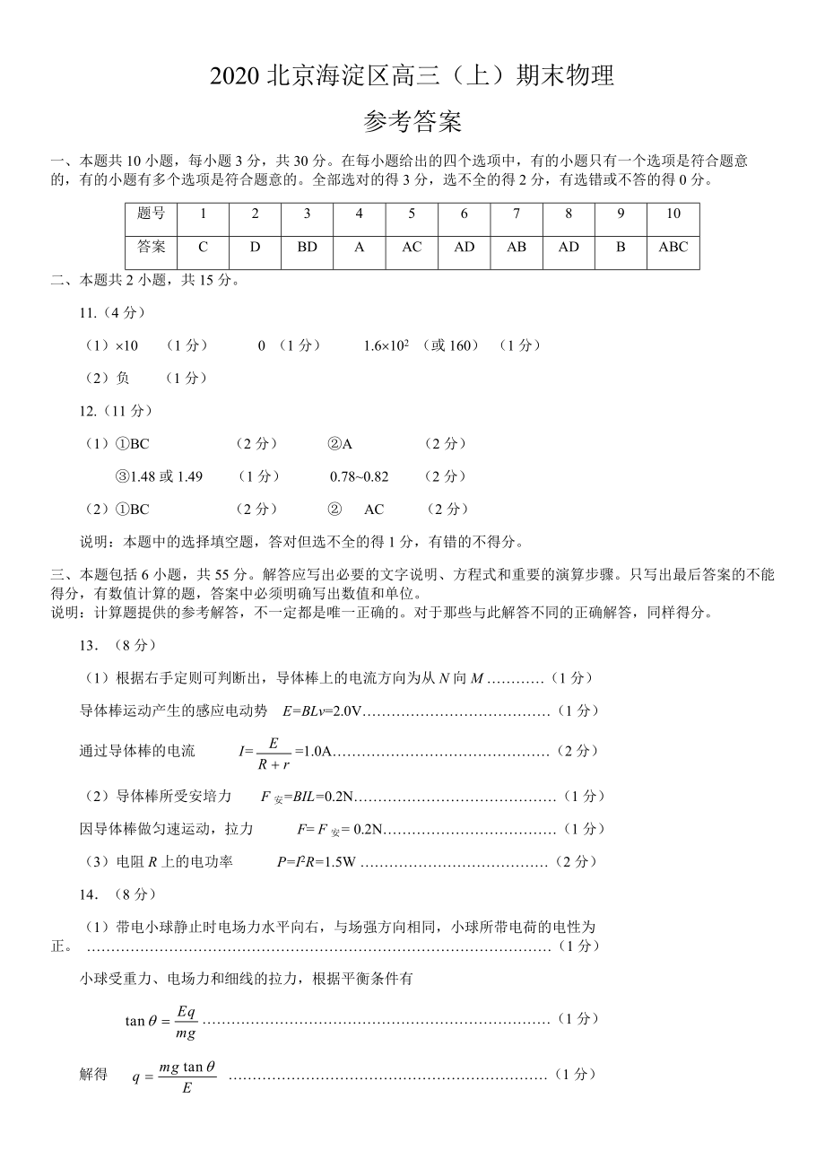 2020年北京海淀区高三上学期期末物理试卷答案.docx_第1页