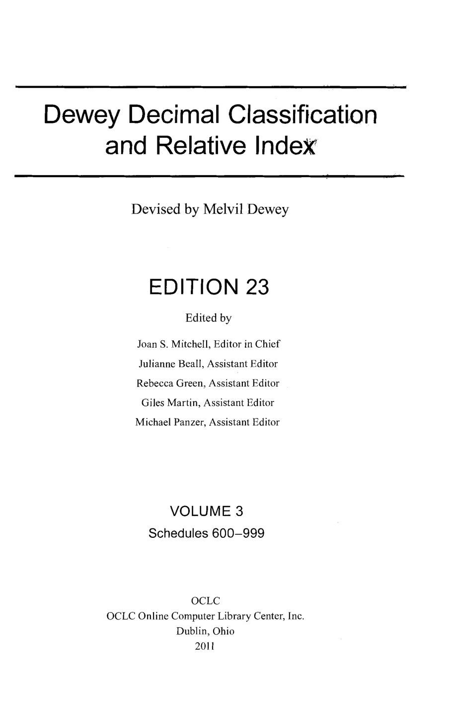 Dewey Decimal Classification and Relative Index [23rd Edition] (Volume 3).pdf_第1页