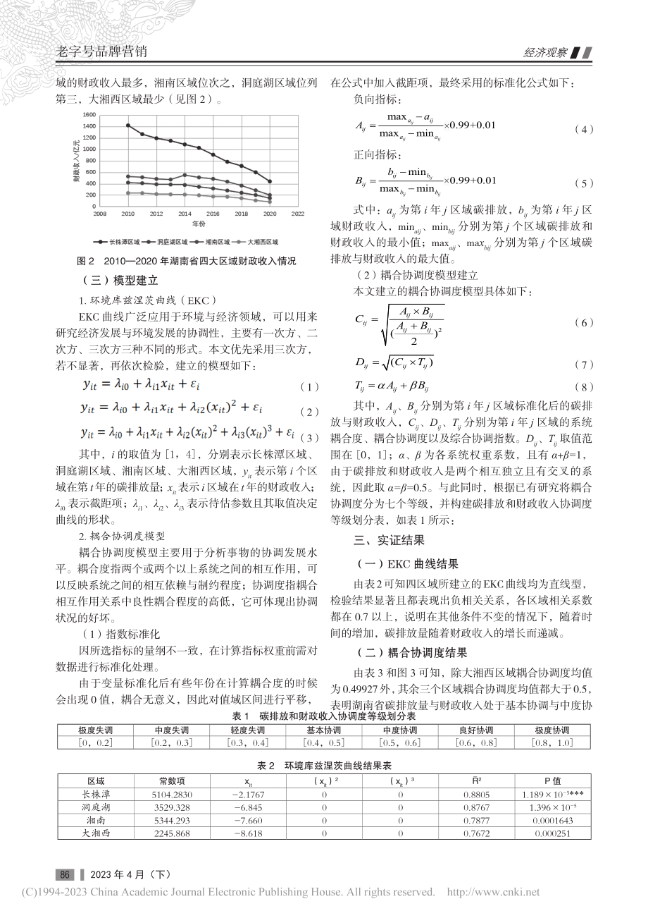 “双碳”背景下碳排放与财政...协调度分析——以湖南省为例_向曼婷.pdf_第2页