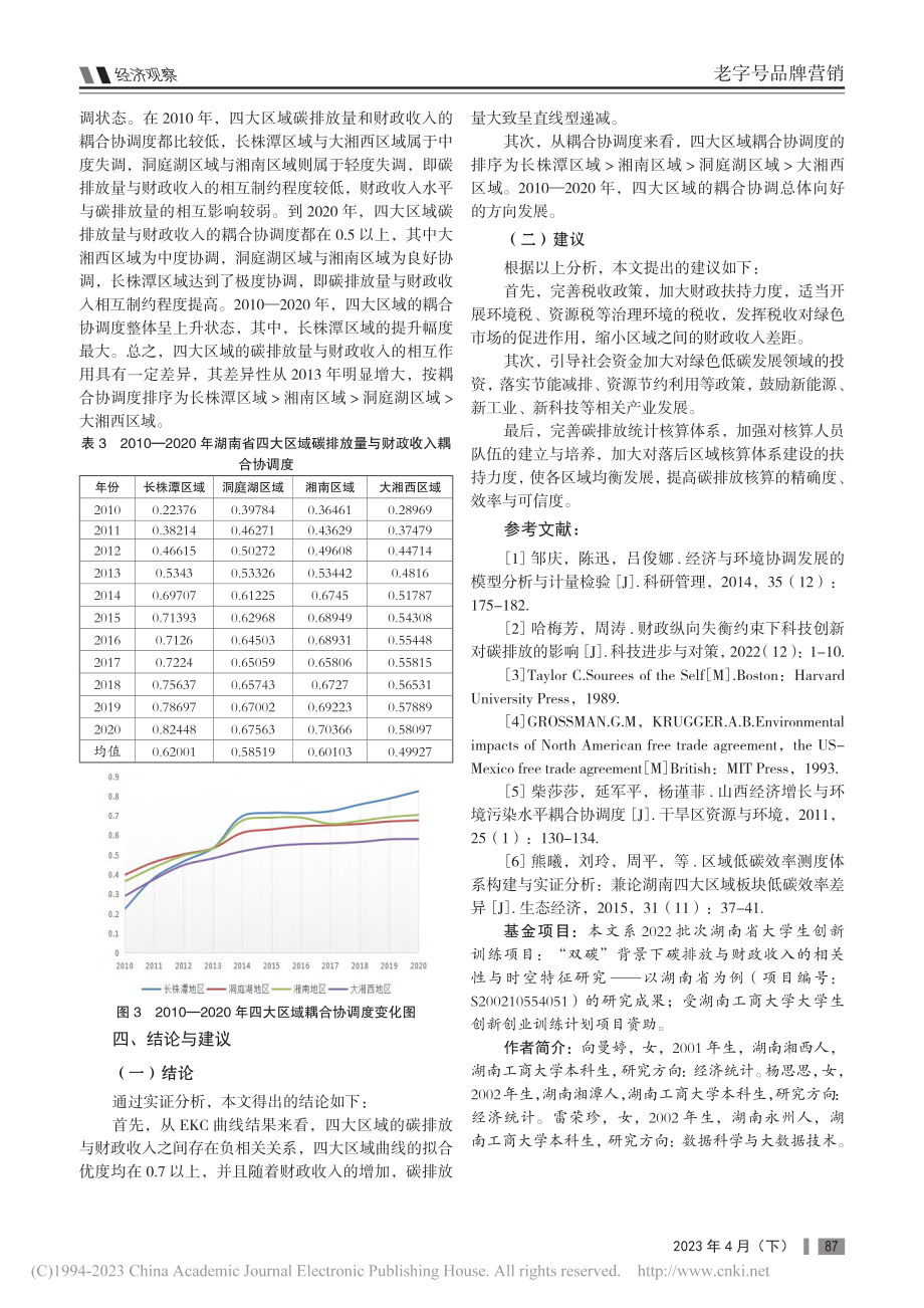 “双碳”背景下碳排放与财政...协调度分析——以湖南省为例_向曼婷.pdf_第3页