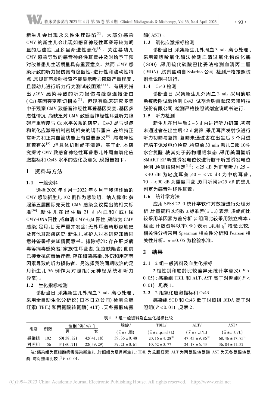 CMV致感音神经性耳聋患儿...激指标、Cx43变化及意义_王莹.pdf_第2页