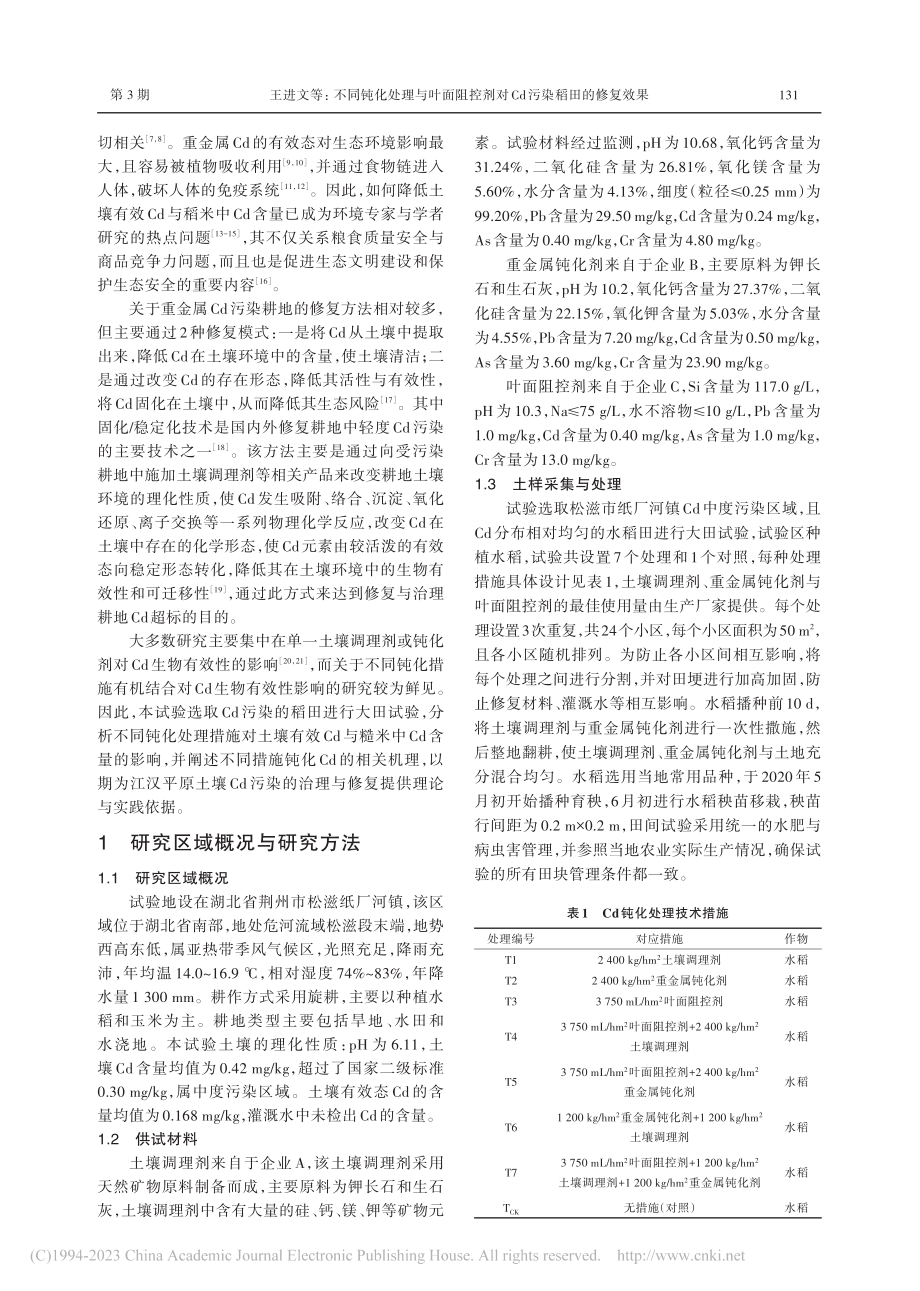 不同钝化处理与叶面阻控剂对Cd污染稻田的修复效果_王进文.pdf_第2页