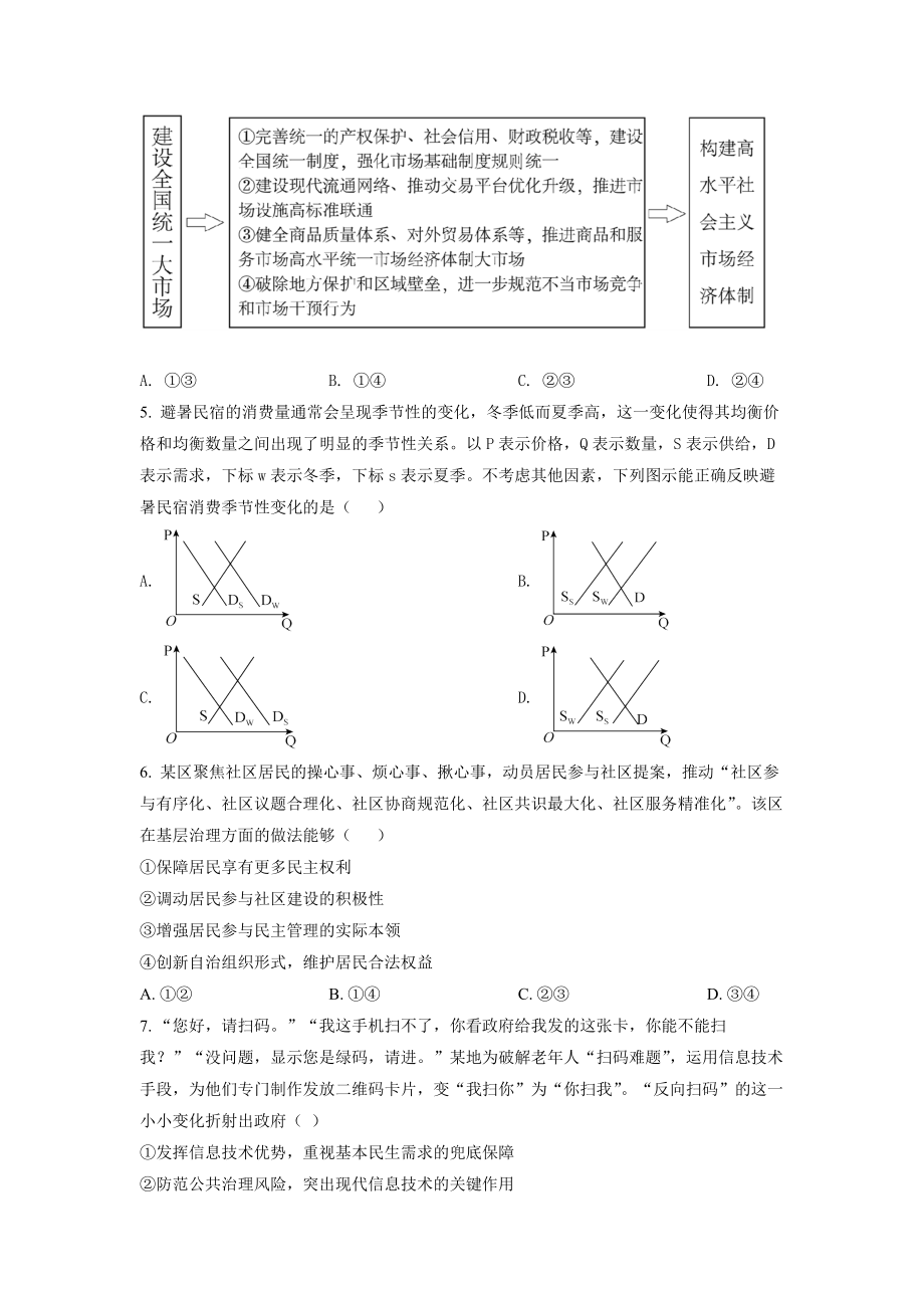 2022年湖南高考政治试题（原卷版）.docx_第2页