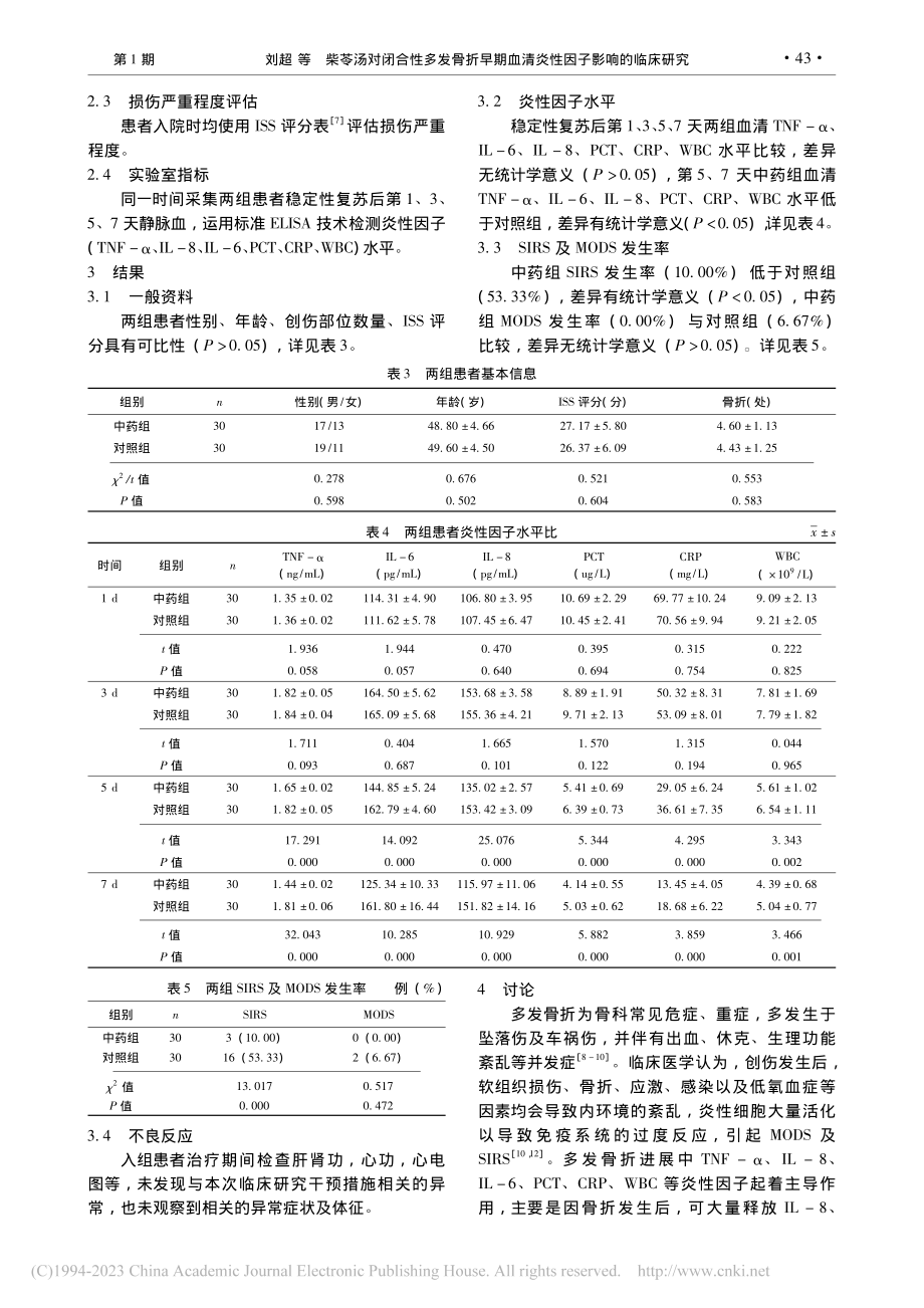 柴苓汤对闭合性多发骨折早期血清炎性因子影响的临床研究_刘超.pdf_第3页