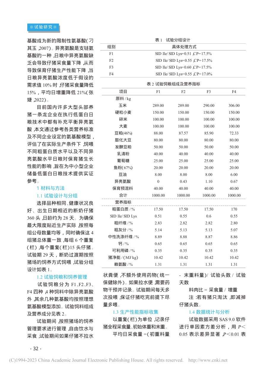 不同低蛋白质水平下猪异亮氨酸需要量的评估_杨静.pdf_第2页