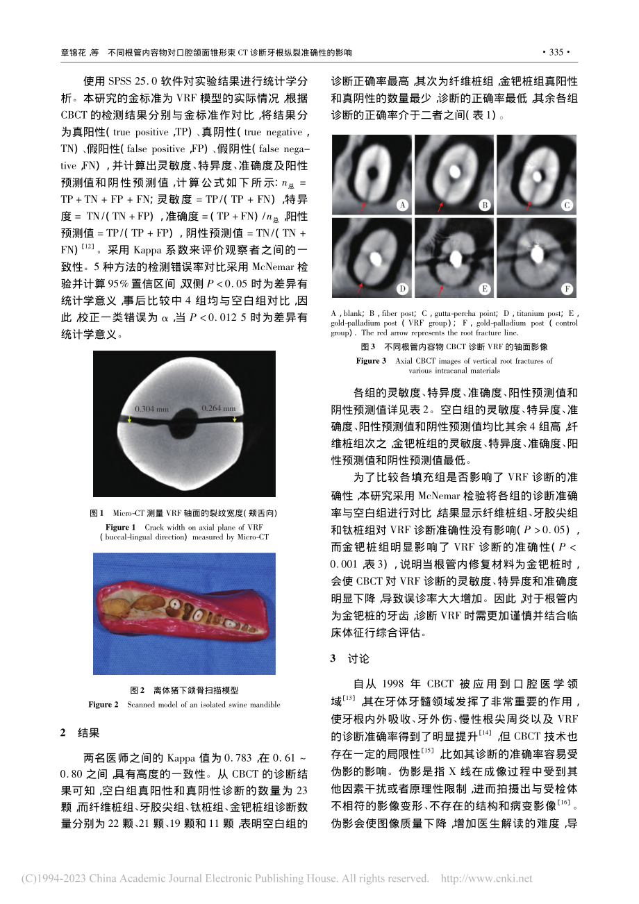 不同根管内容物对口腔颌面锥...T诊断牙根纵裂准确性的影响_章锦花.pdf_第3页