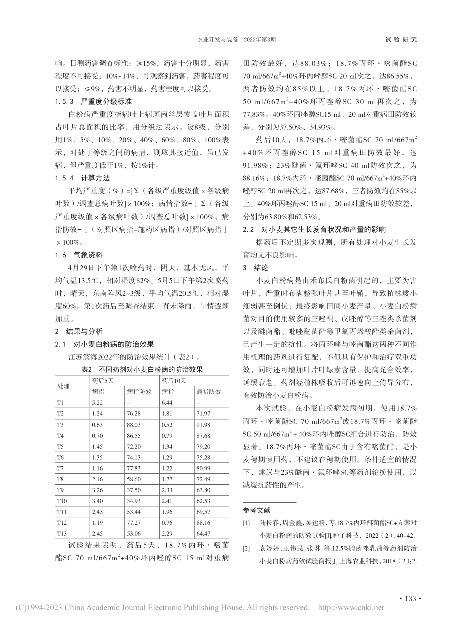 18.7%丙环·嘧菌酯等对小麦白粉病的防效试验_刘华.pdf_第2页