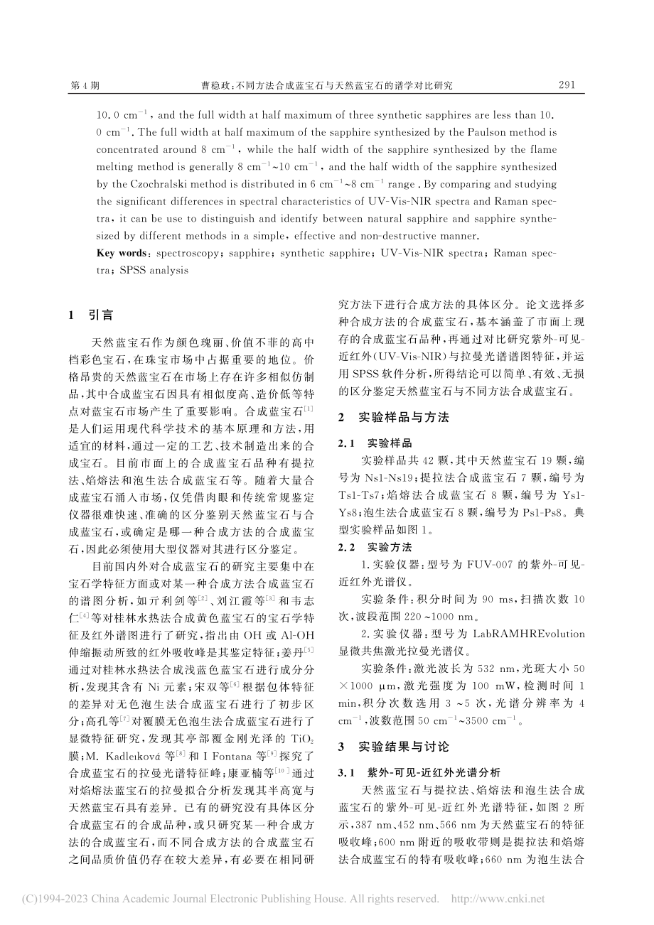 不同方法合成蓝宝石与天然蓝宝石的谱学对比研究_曹稳政.pdf_第2页