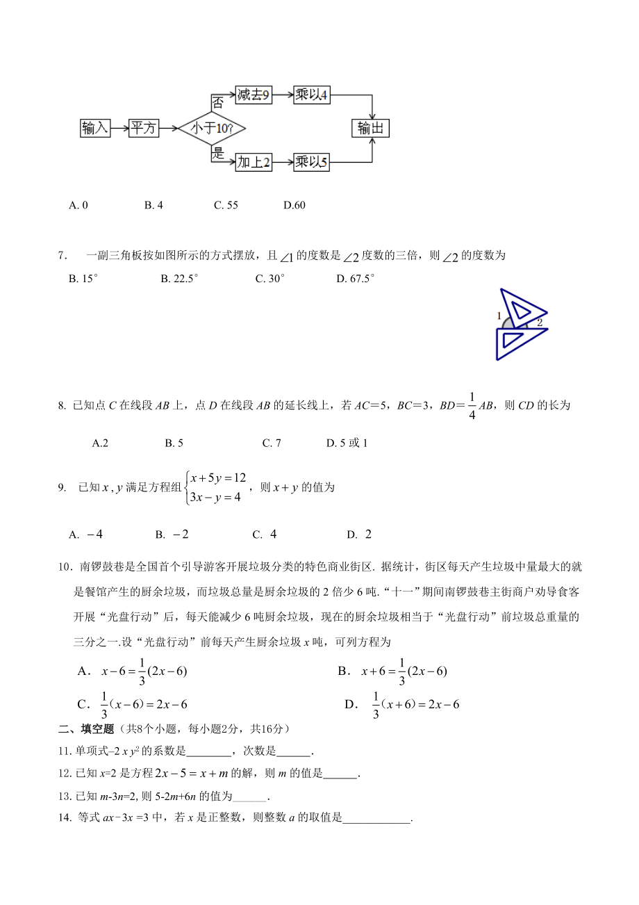 东城初一数学上期末试题2021.1.doc_第2页