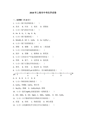 2018年上海市中考化学试卷.doc