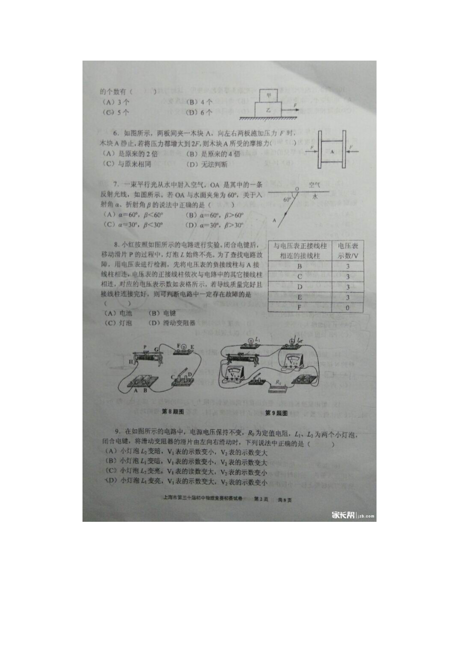 2016年上海市第30届大同杯物理竞赛初赛试题及答案解析.docx_第2页