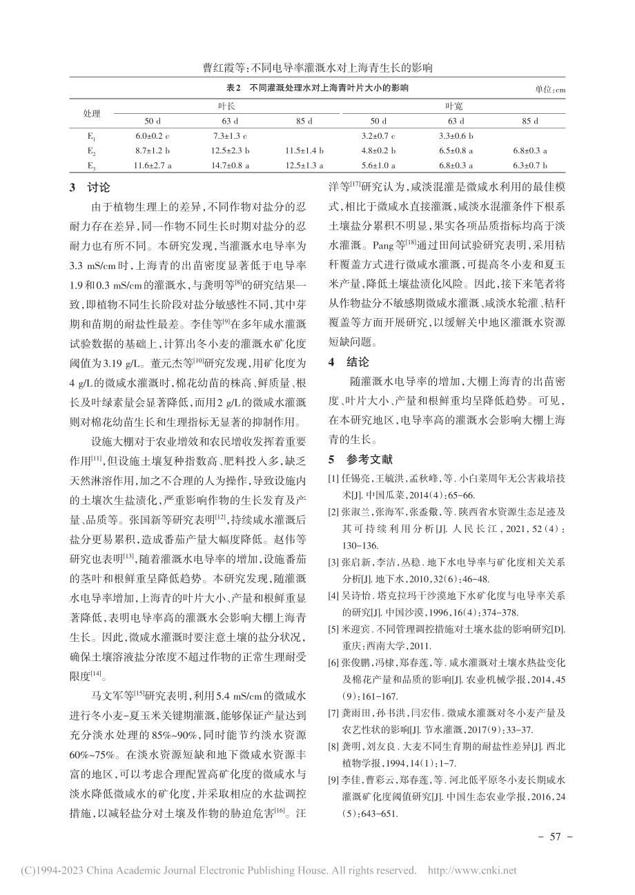 不同电导率灌溉水对上海青生长的影响_曹红霞.pdf_第3页