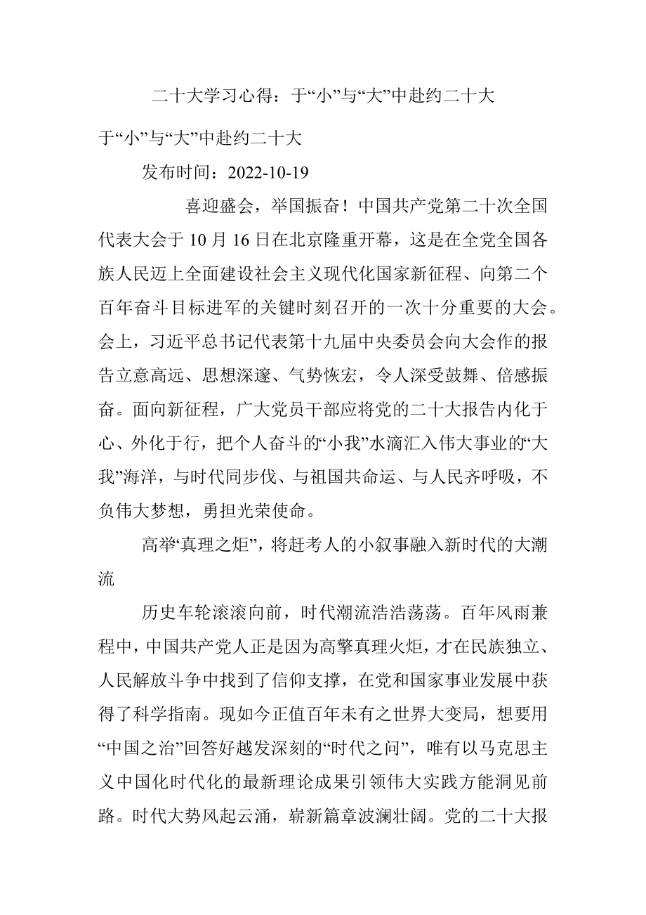 二十大学习心得：于“小”与“大”中赴约二十大.docx_第1页