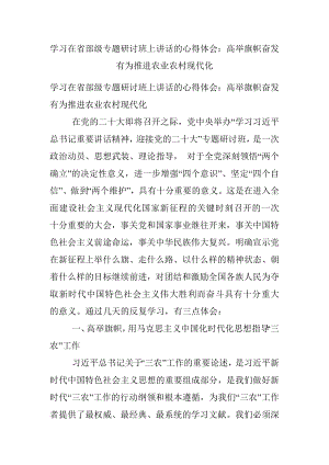 学习在省部级专题研讨班上讲话的心得体会：高举旗帜奋发有为推进农业农村现代化.docx