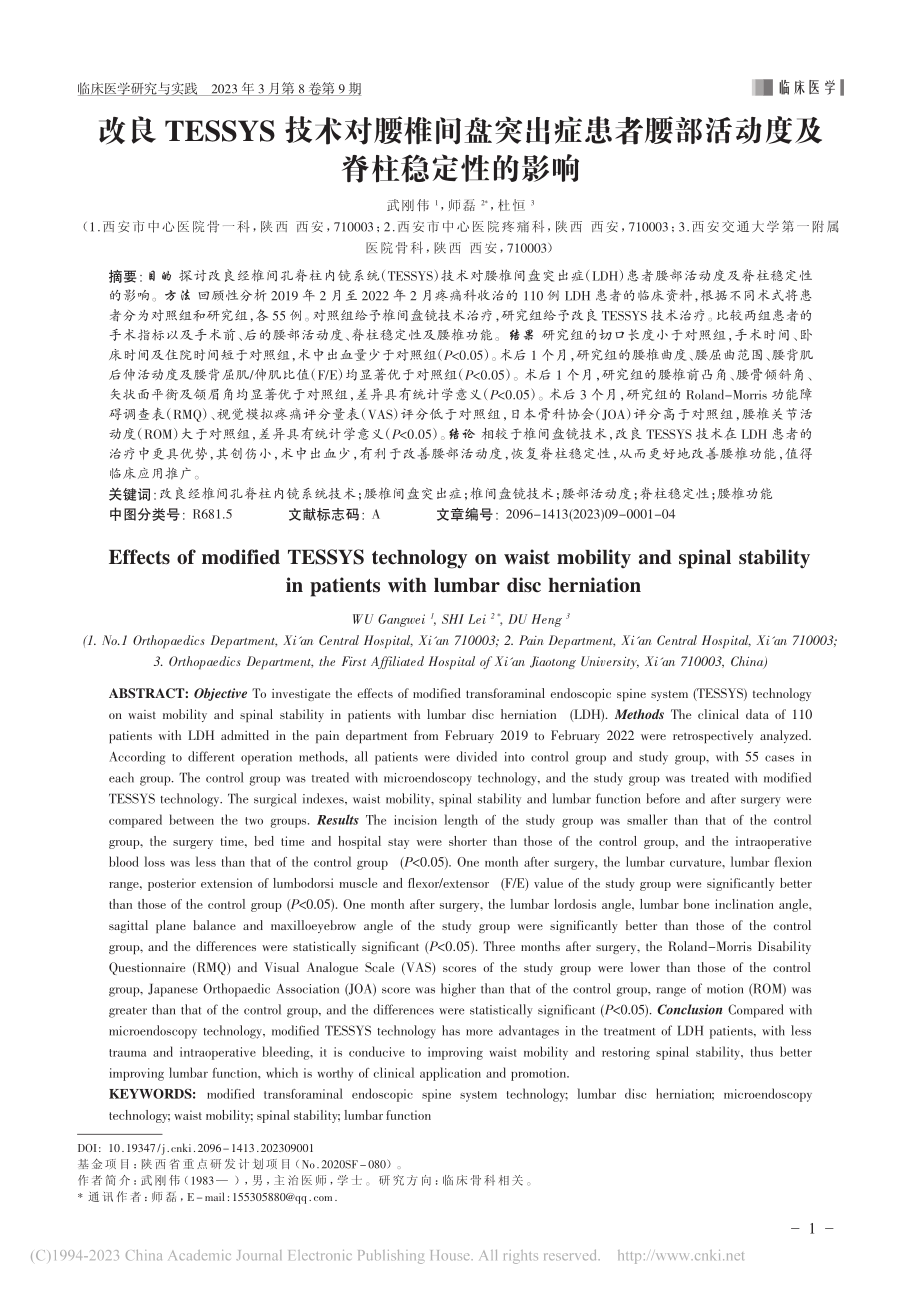 改良TESSYS技术对腰椎...部活动度及脊柱稳定性的影响_武刚伟.pdf_第1页