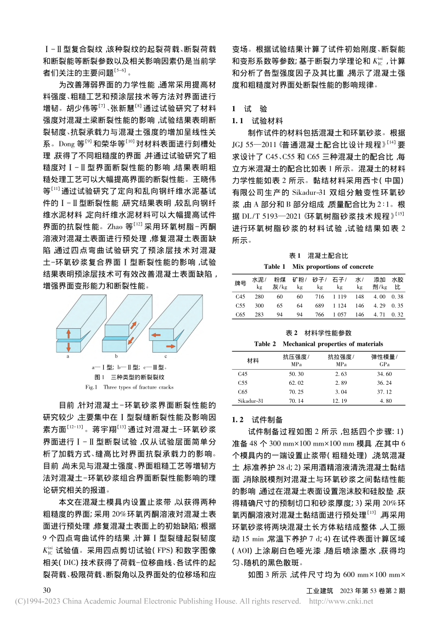 混凝土-环氧砂浆界面Ⅰ-Ⅱ型断裂性能试验研究_杭振园.pdf_第2页